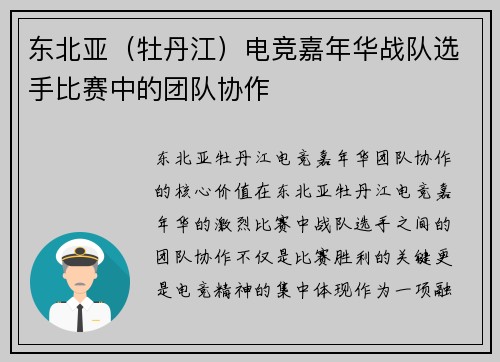 东北亚（牡丹江）电竞嘉年华战队选手比赛中的团队协作