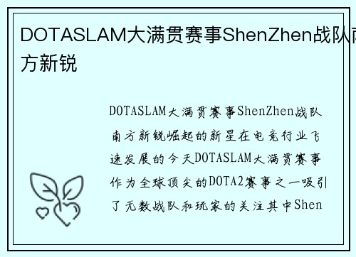 DOTASLAM大满贯赛事ShenZhen战队南方新锐